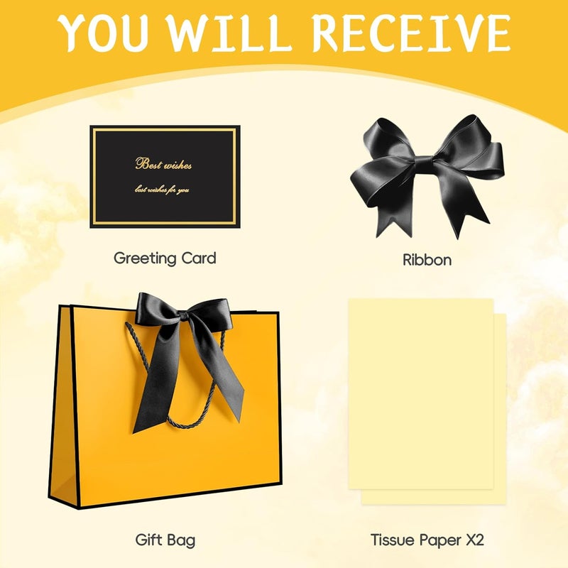 JMANNI 1PCS Large Gift Bag with Ribbon and 1 Greeting Card 2 Tissue Papers, Portable Paper Gift Bag with Handles, Birthday Present Bags for Wedding Party,Mothers Day12.6" x 9.8" x 3.9"(Yellow-Black - Image 4